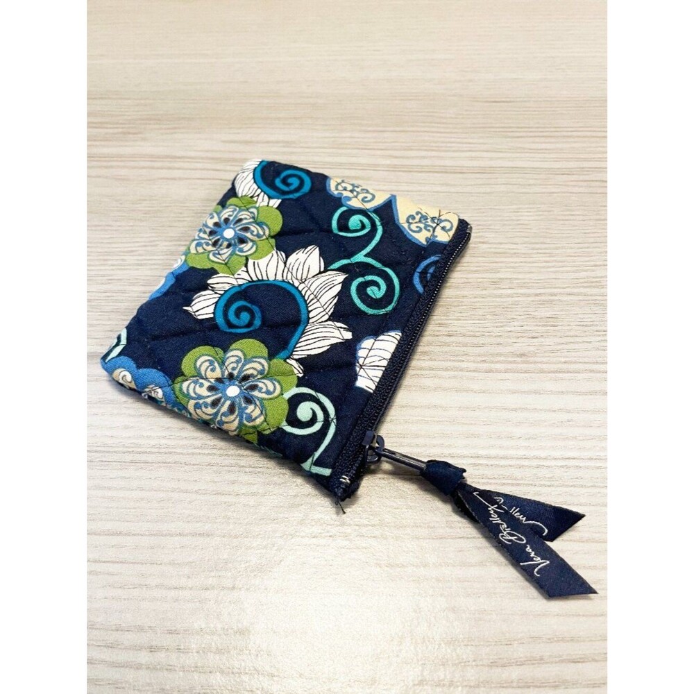Vera Bradley Quilted Zip Coin Purse Wallet Card Holder Floral Blue Travel Pouch